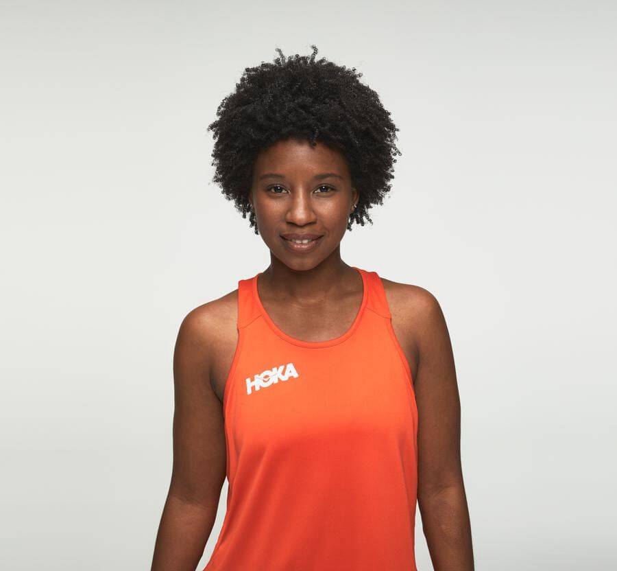 Hoka One One Performance Tank - Women Tops - Orange,Australia SYK-128349